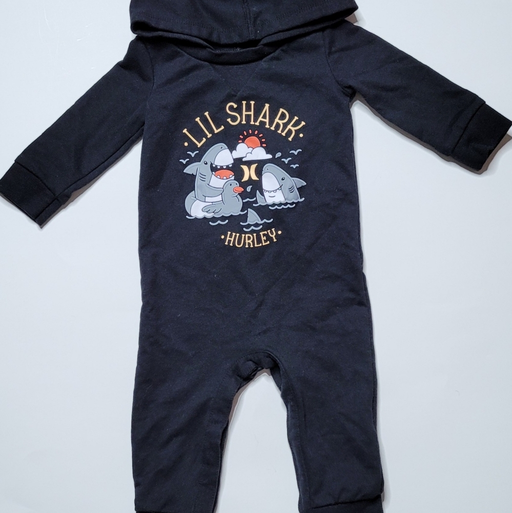 HURLEY Lil Shark Hooded Coverall, 9M US BLACK
